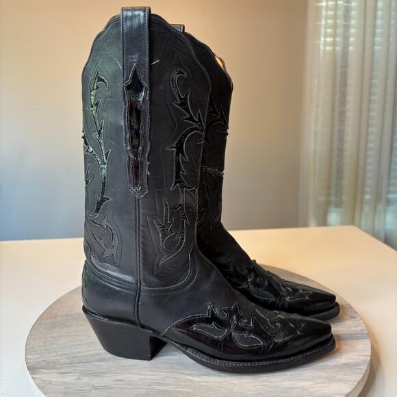 Lucchese Women's Black Leather Embellished Cowboy Cowgirl Boots US Size 6.5 - Picture 4 of 13